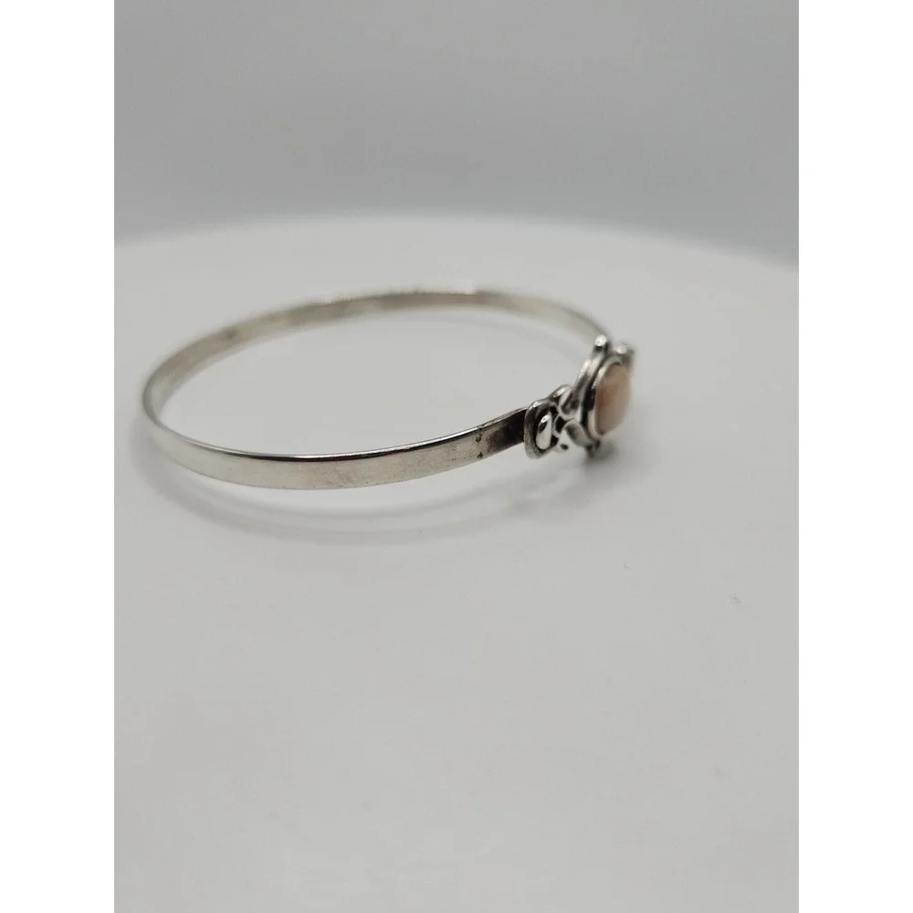 Sterling Silver 925 Peach Moonstone Bracelet Openwork Stackable 7.5